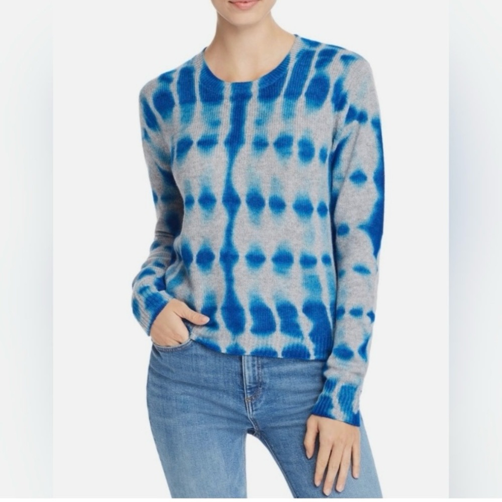 Aqua cashmere tie dye gray and blue crew neck sweater